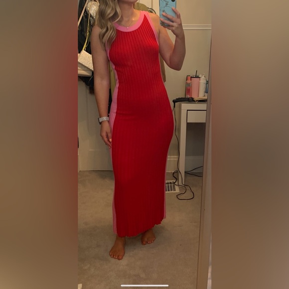 Lulu’s knit midi dress- red & pink- size small - Picture 3 of 8